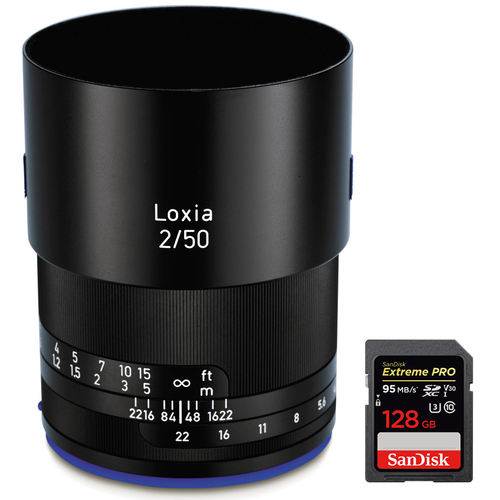 Zeiss Loxia 50mm f/2 Planar T Lens for Sony E Mount w/ Sandisk 128GB Memory Card