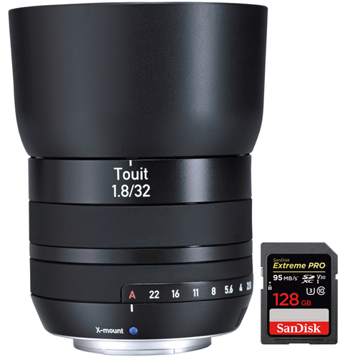 Zeiss Touit 32mm f/1.8 Sony E-Mount Lens with Sandisk 128GB Memory Card