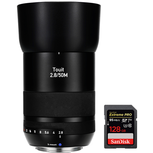 Zeiss Touit 50mm f/2.8 Macro Sony E-Mount Lens with Sandisk 128GB Memory Card