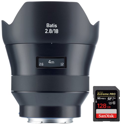 Zeiss Batis 18mm f/2.8 Wide Angle Lens for Sony E Mount with 128GB Memory Card
