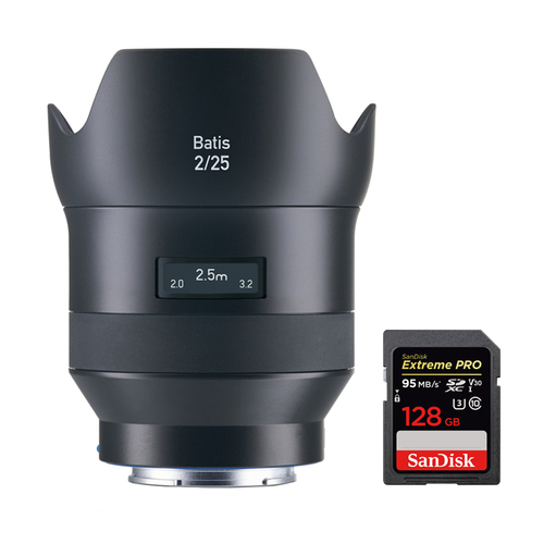 Zeiss Batis 25mm f/2.0 Lens for Sony E Mount with Sandisk 128GB Memory Card