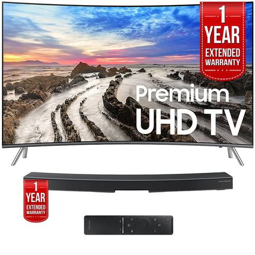Samsung UN55MU8500FXZA 54.6` Curved UHD Smart LED TV 2017 w/ Soundbar, Extended Warranty