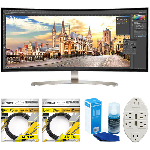 LG 38` 21:9 WQHD Curved IPS Monitor 38UC99-W with Cleaning Bundle