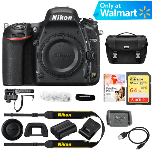 Nikon D750 DSLR 24.3MP HD 1080p FX-Format Digital Camera (Body) + Reporter Kit