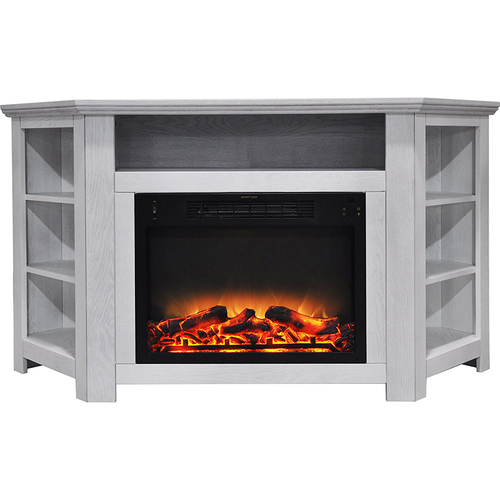 Cambridge 56 x15.4 x30.4  Stratford Fireplace Mantel with Logs and Grate Insert White