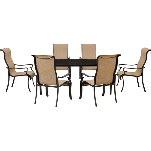 Hanover Brigantine 7-pc Dining Set: Alum. Glass Table 6 Sling Chairs