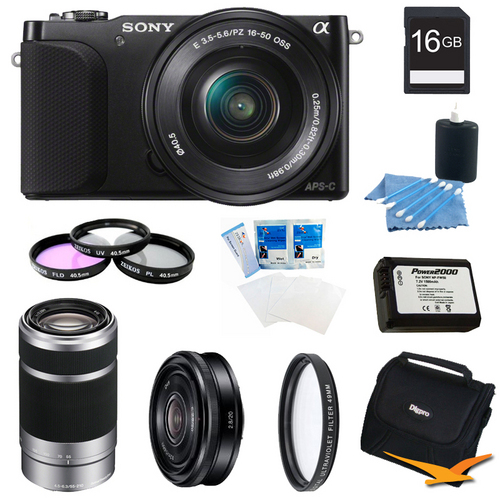 Sony NEX-3NL Black Digital Camera 16-50mm Lens 16GB 55-210mm, 20mm f/2.8  Lens Bundle