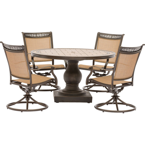 Hanover 5pc Dining Set: 4 Sling Swivel Chairs 51  Round Tile Top Dining Table