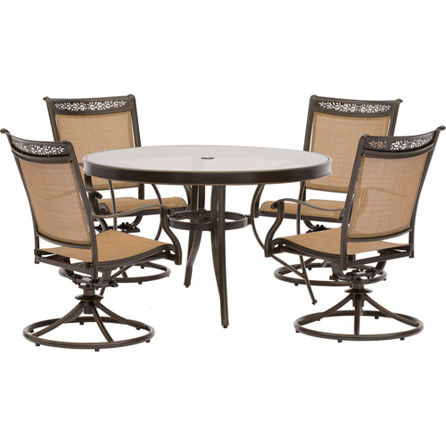 Hanover 5pc Dining Set: 4 Sling Swivel Chairs 48  Round Glass Top Table