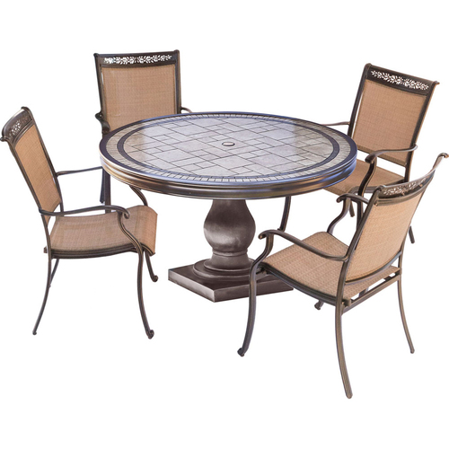Hanover 5pc Dining Set: 4 Sling Dining Chairs 51  Round Tile Top Dining Table