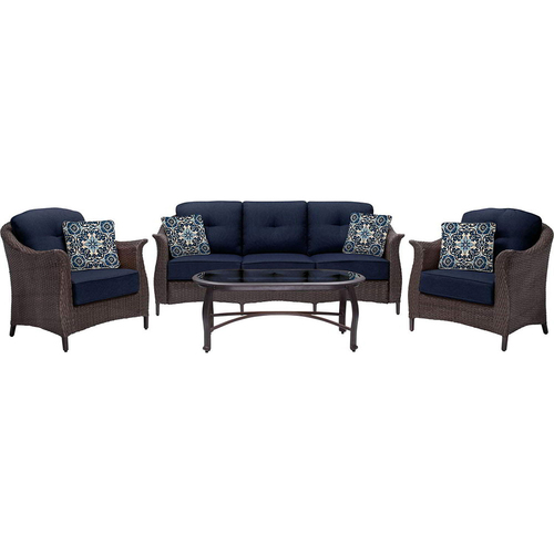 Hanover Gramercy 4pc Seating Set: 1 Sofa 2 Chairs 1 Glass Top Coffee Table