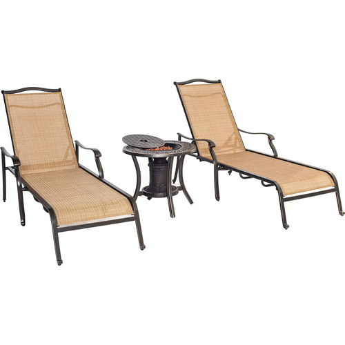 Hanover Monaco 3pc Sling Chaise Lounge Chair set: 2 Chaise Chairs 1 Fire Urn