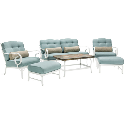 Hanover 6pc Seating Set w/Aluminum Frame/White FinishStone Top Coffee Table