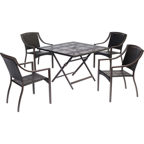 Hanover Orleans5pc Dining: 4 Aluminum Sq Dining Chairs 1 Square Woven Table