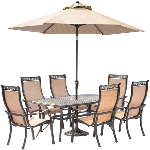 Hanover Manor 7PC Dining Set:6 Sling Chairs 38 X72  Cast Table Umbrella Stand