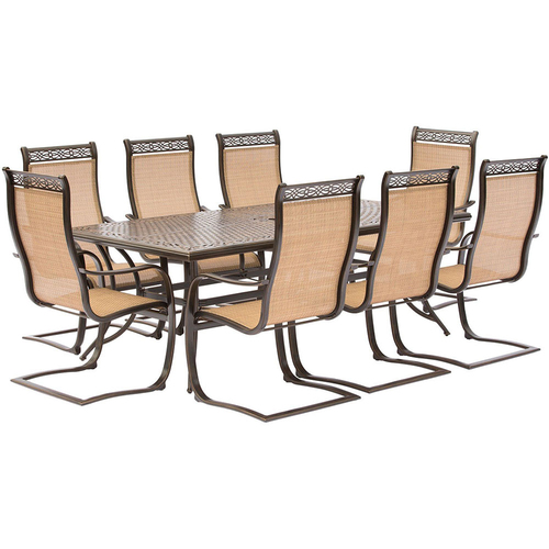 Hanover Manor 9PC Dining Set: 8 Spring Sling Chairs and 42 x84  Cast Table
