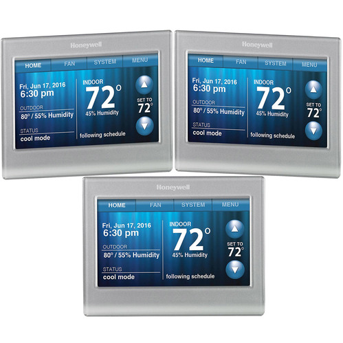 Honeywell 3-Pack RTH9580WF WiFi 7Day Programmable 9000 Touchscreen Smart Thermostat Silver