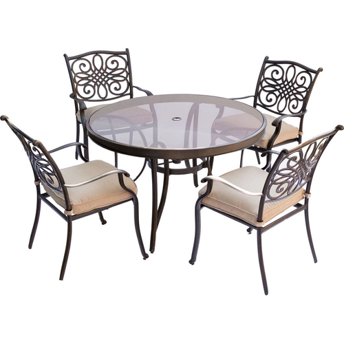 Hanover Traditions 5PC Dining Set: 4 Chairs and 48  Glass Table