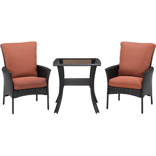 Hanover StrathAllure3pc Bistro Set: Sq Glass Top Bistro Table 4 Dining Chairs