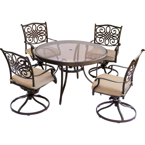 Hanover Traditions 5PC Dining Set: 4 Swivel Chairs and 48  Glass Table