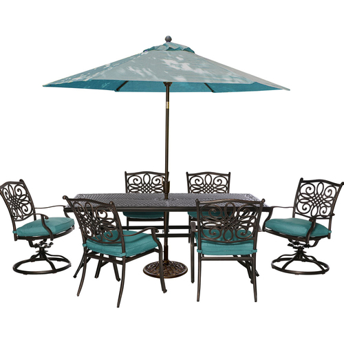 Hanover 7pc Dining Set(TRADITIONS7PCSW)Umbrll(TRADITIONSUMB) w/ Stnd(UMBRELLABASE)