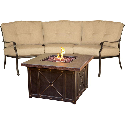Hanover Traditions 2pc Fire Pit Set: 1 Durastone Fire Pit 1 Crescent Sofa