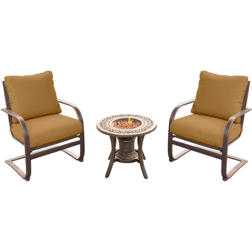 Hanover Summer Nights 3PC Seating Set: 2 Aluminum Spring Chrs with Cast Fire Urn