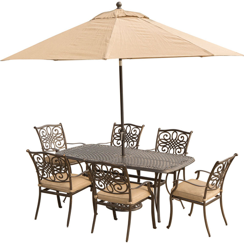 Hanover Traditions 7PC Dining Set: 6 Chairs 38 x72  Table Umbrella and Stand