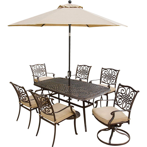 Hanover 7pc Dining Set(TRADITIONS7PCSW)Umbrll(TRADITIONSUMB)&Stnd(UMBRELLABASE)