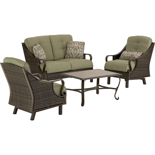 Hanover Ventura 4pc Seating Set: Sofa 2 glide chairs ceramic tile coffee table