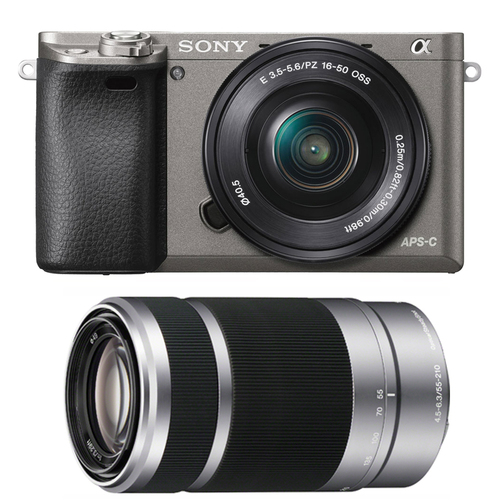 Sony Alpha a6000 24.3MP Grey Camera with 16-50mm Power Zoom and 55-210 Lenses Kit