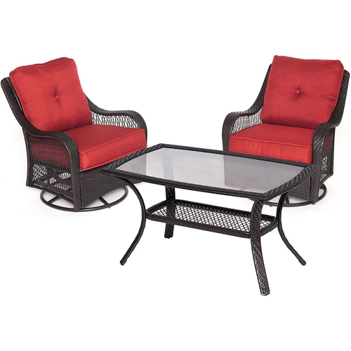 Hanover Orleans 3PC Swivel Set: 2 Swivel Chairs 1 Coffee Table
