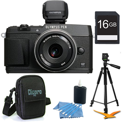 Olympus PEN E-P5 16MP Compact System Camera (Black) 17mm f1.8 Lens and VF-4 16 GB Kit