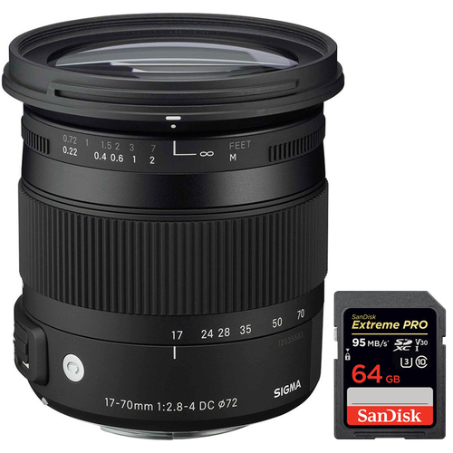 Sigma 17-70mm F2.8-4 DC Macro OS HSM Lens for Nikon Mount DSLR+64GB Memory Card