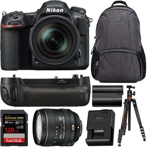 Nikon D500 20.9MP Digital SLR Camera with 16-80mm VR Lens + MB-D17 Battery Grip Bundle