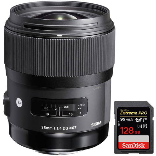 Sigma Art Wide-angle lens 35 mm F/1.4 DG HSM- for Sony + SDXC 128GB Memory Card