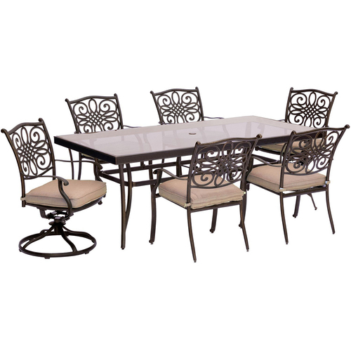 Hanover Traditions 7PC Dining Set:4 Chairs 2 Swvl Chairs and 42 x84  Glass Tbl