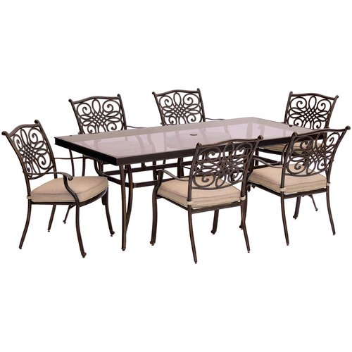 Hanover Traditions 7PC Dining Set: 6 Chairs and 42 x84  Glass Table