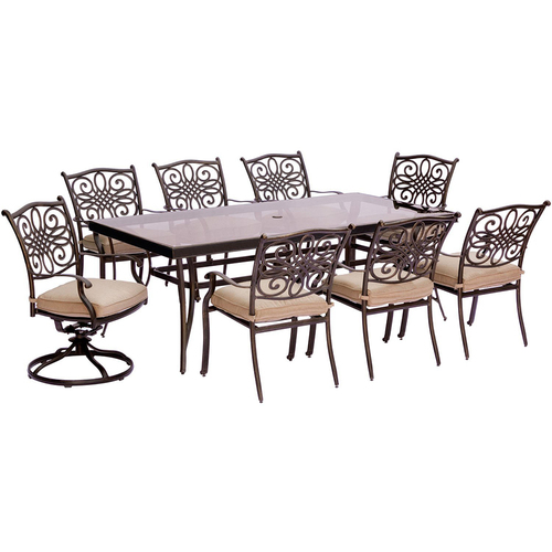Hanover Traditions 9PC Dining:6 Chrs2 Swvl Chrs 42 x84  Glass Table