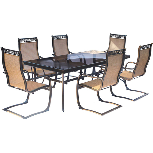 Hanover Monaco 7PC Dining Set:6 Spring Sling Chrs and 42 x84  Glass Tbl