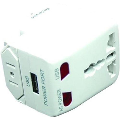 DigiPower World Travel Adapter with Built-in USB Charger in White - ACP-WTA 