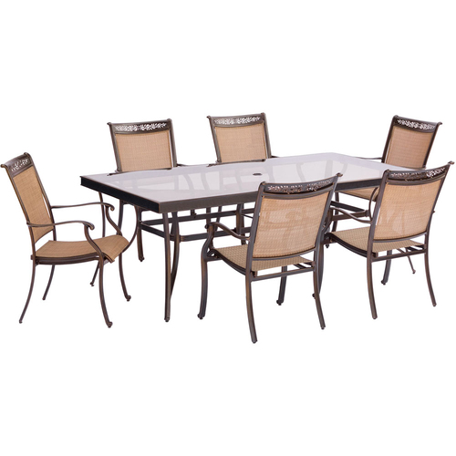 Hanover 7pc Dining Set: 6 Sling Dining Chairs 42x84  Glass Dining Table