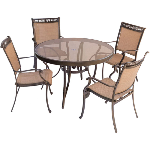 Hanover 5pc Dining Set: 4 Sling Dining Chairs 48  Round Glass Top Table