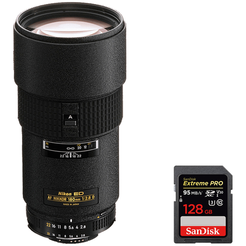 Nikon 180mm f/2.8D ED-IF AF Nikkor Lens for Nikon + Sandisk 128GB Memory Card