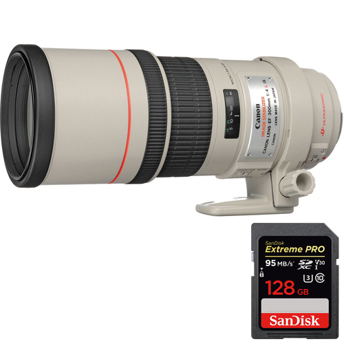 Canon EF 300mm F/4.0 L IS Lens + Sandisk Extreme PRO SDXC 128GB Memory Card