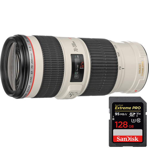Canon EF 70-200mm f/4L IS USM Lens + Sandisk Extreme PRO SDXC 128GB Memory Card