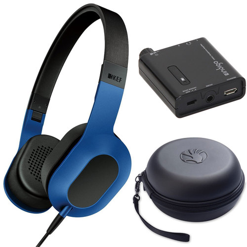 KEF M-Series M400 Headphones (Blue) Bundle with Case and Portable Amplifier