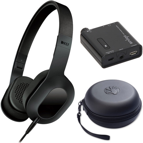 KEF M-Series M400 Headphones (Black) Bundle with Case and Portable Amplifier
