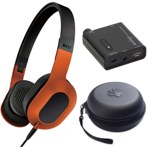 KEF M-Series M400 Headphones (Orange) Bundle with Case and Portable Amplifier
