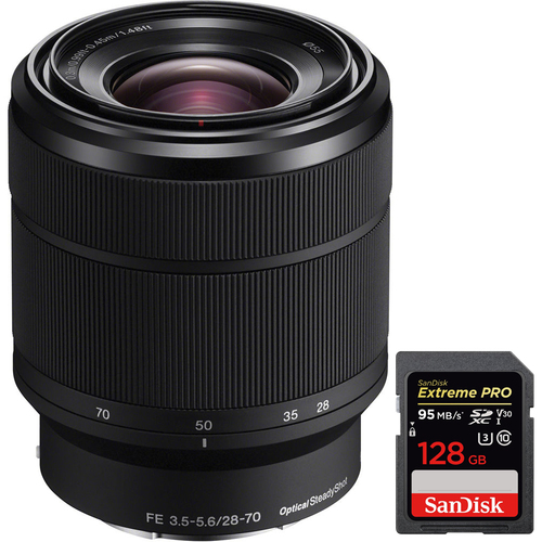 Sony SEL2870 FE 28-70mm F3.5-5.6 OSS Full Frame E-Mount Lens + 128GB Memory Card